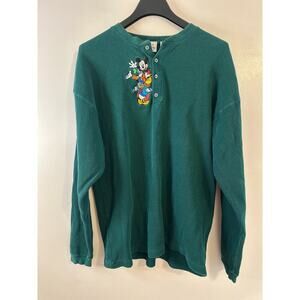 Vintage 90s Disney Men Thermal Henley Long Sleeve Embroidery Mickey & Friends XL